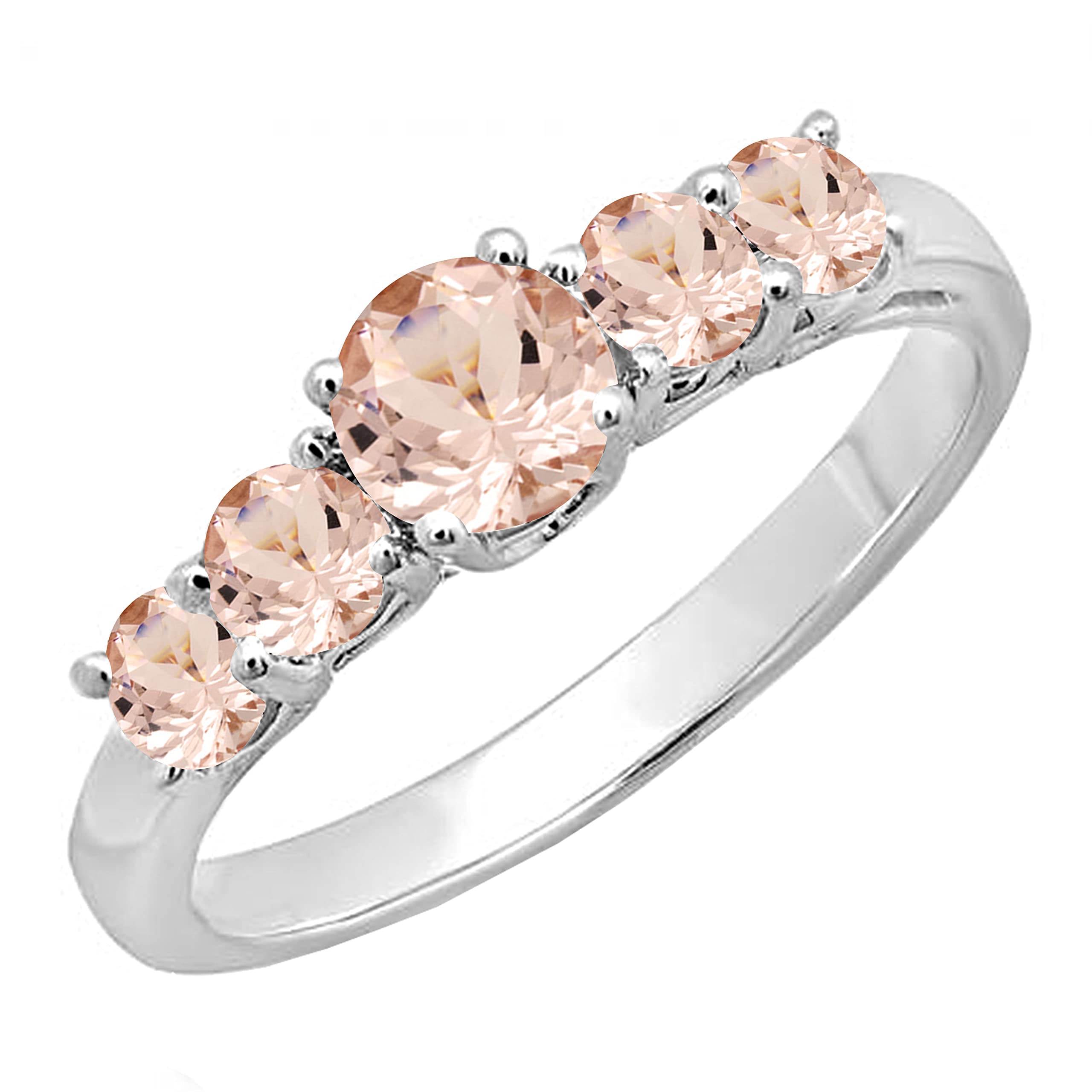 Dazzlingrock Collection 3.8mm Round Morganite 5 Stone Style Wedding Ring Band for Women in 14K White Gold, Size 8