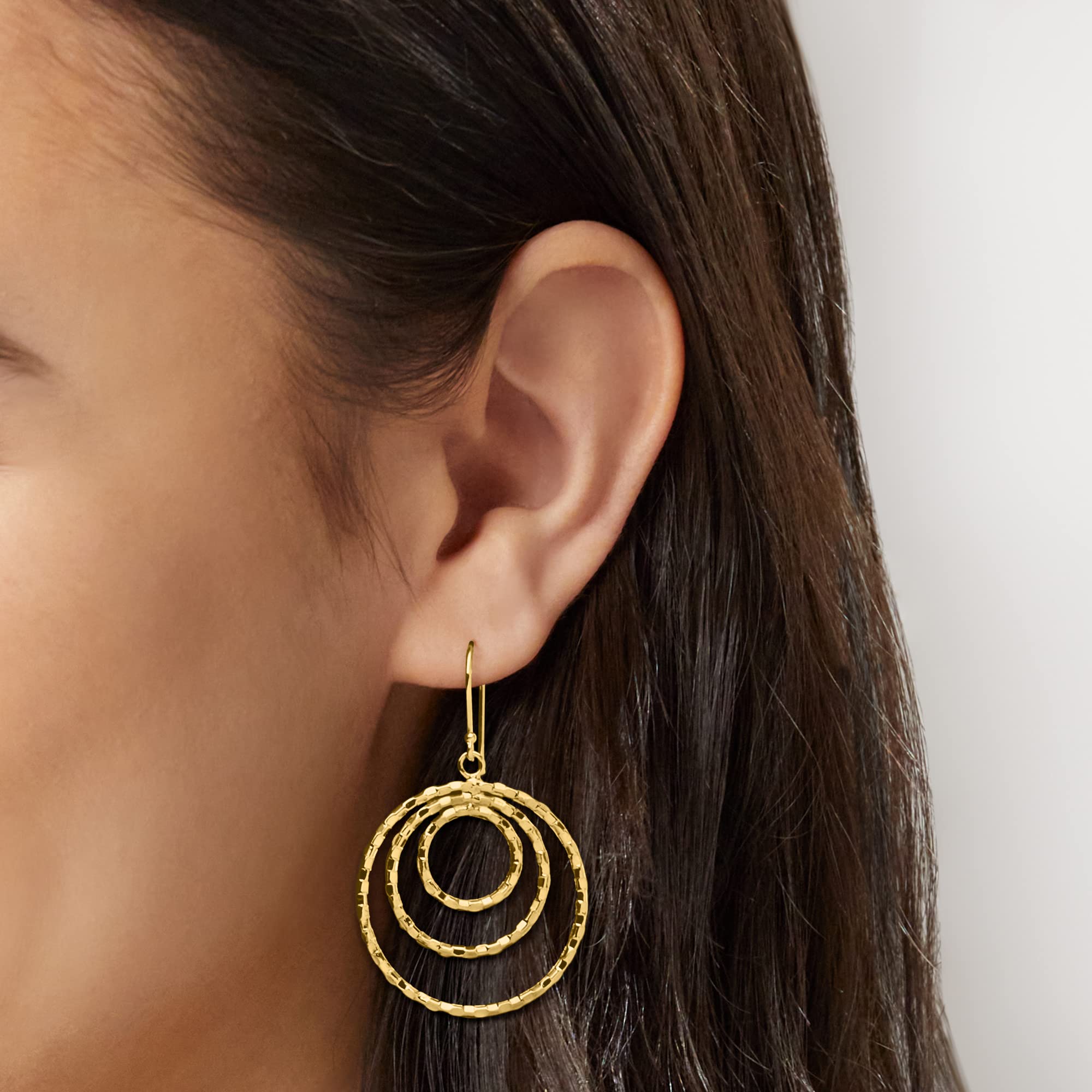 Canaria 10kt Yellow Gold Bead-Pattern Triple-Hoop Earrings