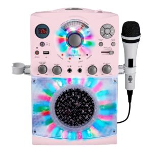 singing machine portable karaoke machine for adults & kids with wired microphone, rose gold/frosted pink - built-in karaoke speaker, bluetooth with led disco lights - karaoke system with cd+g & usb