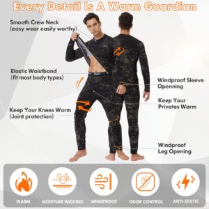 Long Underwear Mens-Long Johns for Men Winter Gear Fleece Base Layer Set Skiing Warm Top & Bottom