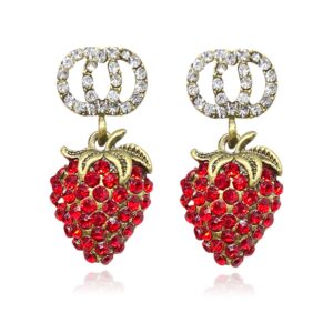 t-ztoss 925 sterling silve red strawberry studs earring cutee cubic zirconia fruit strawberry drop dangle earring for women jewelry gifts (strawberry earring)