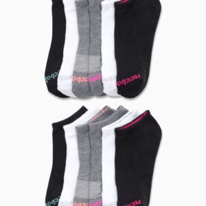 Reebok Women's Low Cut Socks - 12 Pack Performance Cushioned Comfort No Show Socks - Athletic Socks for Women (4-10), Size 4-10, BlackWhiteGrey