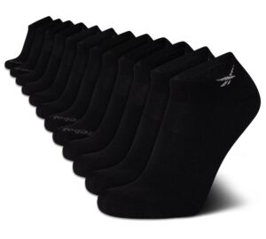 reebok men's low cut socks - 12 pack performance cushion comfort no show socks - breathable athletic socks for men (6-12.5), size 6-12.5, black feed