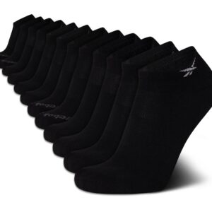 Reebok Men's Low Cut Socks - 12 Pack Performance Cushion Comfort No Show Socks - Breathable Athletic Socks for Men (6-12.5), Size 6-12.5, Black Feed