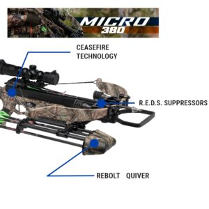 Excalibur Micro 380 Lightweight Compact Accurate Ambidextrous CeaseFire Safety Hunting Archery Crossbow, Mossy Oak Break-Up Country w/Tact-100 Illum Scope