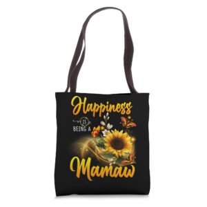 Womens Happiness is Being a Mamaw Sunflowers Butterflies Tote Bag