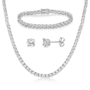 Gemsme 18K White Gold Plated 5mm Tennis Necklace/Bracelet/Earrings Sets Pack of 3