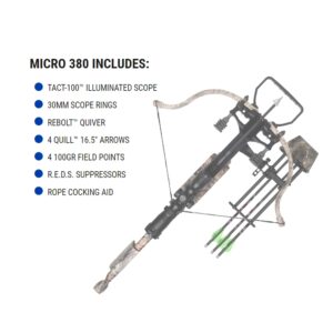 Excalibur Micro 380 Lightweight Compact Accurate Ambidextrous CeaseFire Safety Hunting Archery Crossbow, Mossy Oak Break-Up Country w/Tact-100 Illum Scope