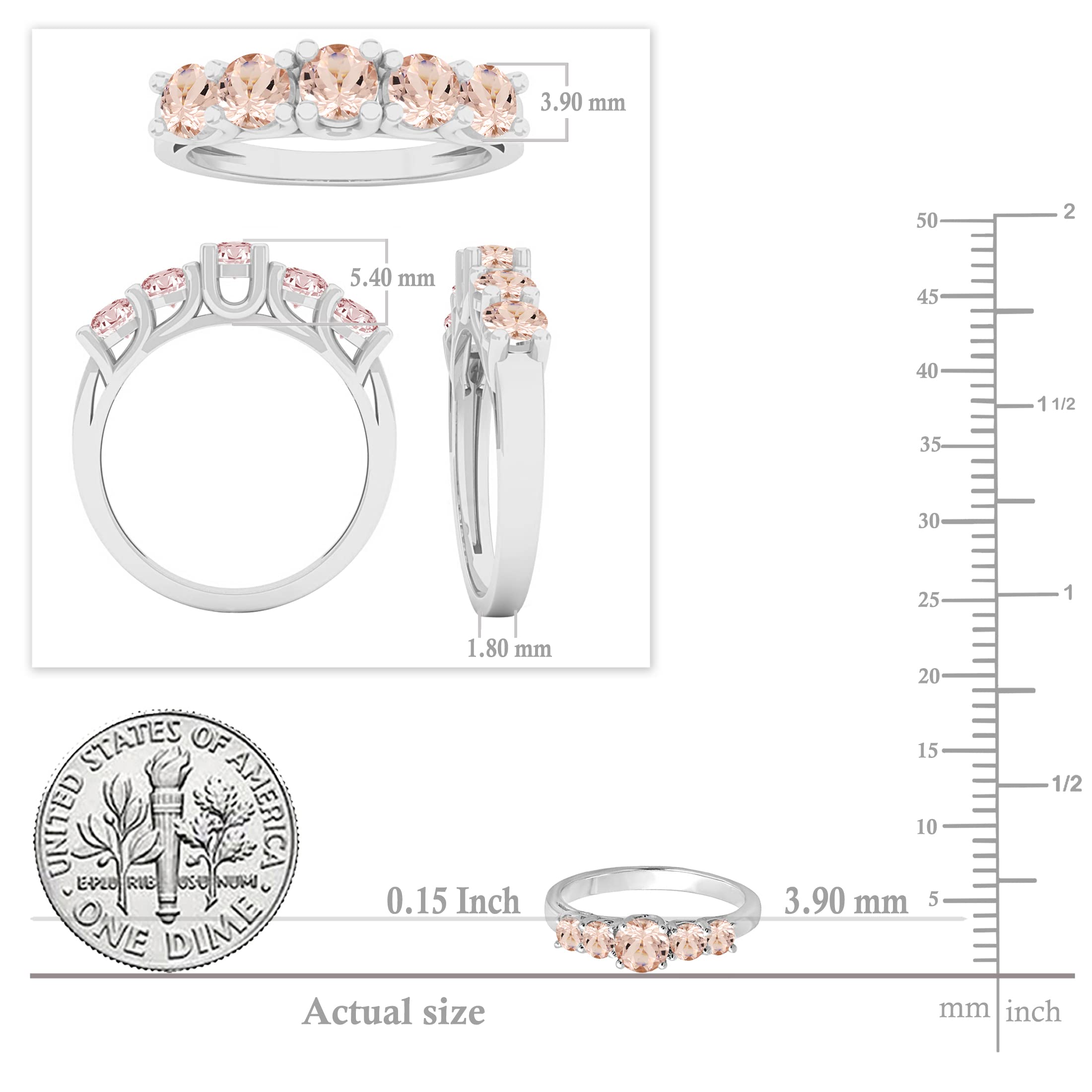 Dazzlingrock Collection 3.8mm Round Morganite 5 Stone Style Wedding Ring Band for Women in 14K White Gold, Size 8