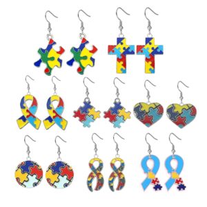 16 Pieces Autism Awareness Earring Multi Color Autism Puzzle Piece Women's earrings 8 Styles (8Pair, Zinc Alloy)