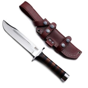 gcs handmade stacked leather handle d2 tool steel tactical hunting knife with leather sheath full tang blade designed for hunting & edc gcs 501