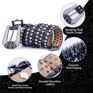 MINGSUN Rhinestones Belt for Men Women, Skulls Belts Western Leather Sparkle Shining Diamond Studded Belts