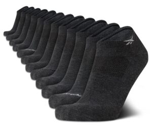 reebok men's low cut socks - 12 pack performance cushion comfort no show socks - breathable athletic socks for men (6-12.5), size 6-12.5, all grey