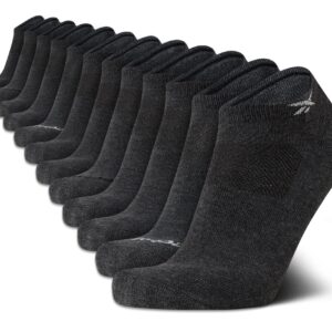 Reebok Men's Low Cut Socks - 12 Pack Performance Cushion Comfort No Show Socks - Breathable Athletic Socks for Men (6-12.5), Size 6-12.5, All Grey