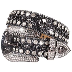 MINGSUN Rhinestones Belt for Men Women, Skulls Belts Western Leather Sparkle Shining Diamond Studded Belts