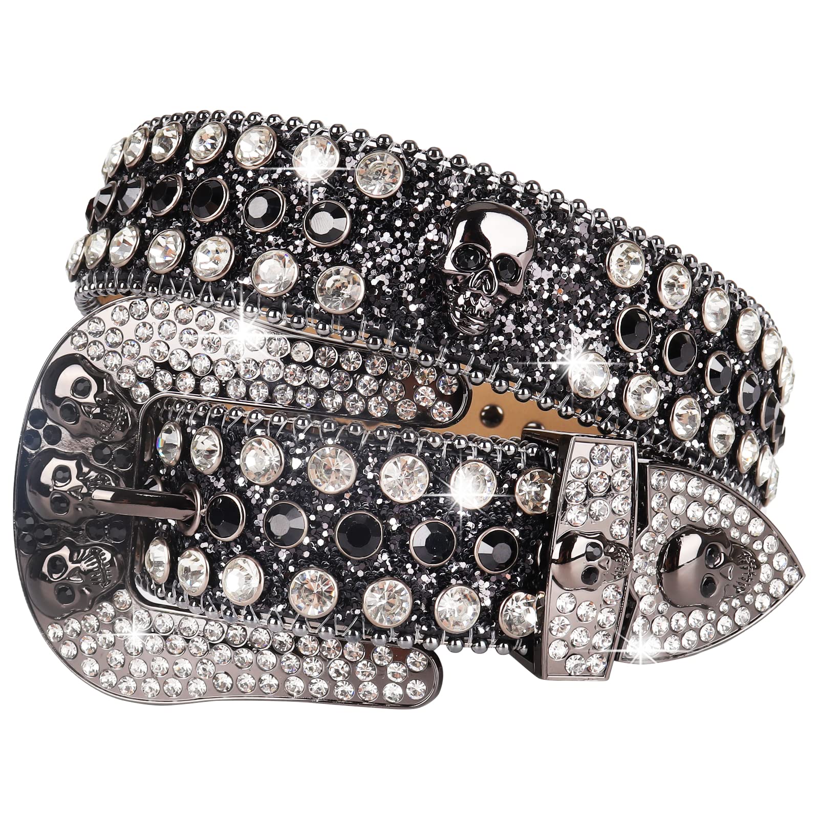 MINGSUN Rhinestones Belt for Men Women, Skulls Belts Western Leather Sparkle Shining Diamond Studded Belts