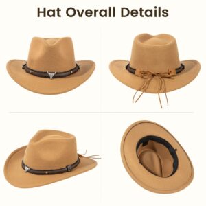 Toppers Wide Brim Fedora Hats for Womens Mens Cowboy Hat Outdoor Panama Hat Camel