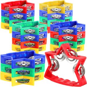 20 pack plastic percussion tambourine for kids noise makers tambourine handheld tambourines musical percussion instrument with jingle bells for kids adults, 4 colors