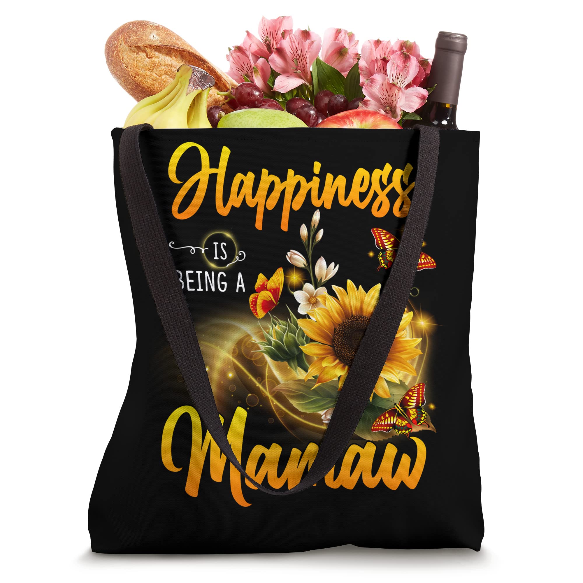 Womens Happiness is Being a Mamaw Sunflowers Butterflies Tote Bag