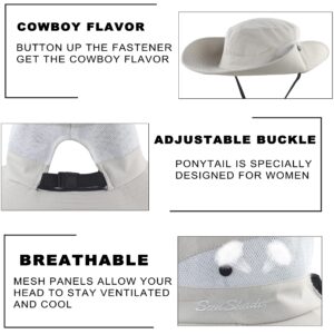 Womens Ponytail Sun Hat Outdoor UV Protection Foldable Floppy Bucket Hats Wide Brim Summer Beach Fishing Cap Pure Beige