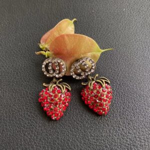 T-ztoss 925 Sterling Silve Red Strawberry Studs Earring Cutee Cubic Zirconia Fruit Strawberry Drop Dangle Earring for Women Jewelry Gifts (Strawberry earring)