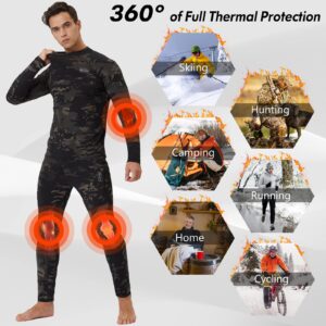 Long Underwear Mens-Long Johns for Men Winter Gear Fleece Base Layer Set Skiing Warm Top & Bottom