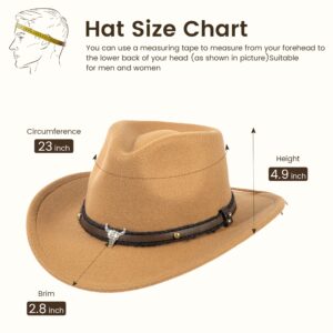 Toppers Wide Brim Fedora Hats for Womens Mens Cowboy Hat Outdoor Panama Hat Camel