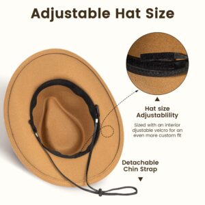 Toppers Wide Brim Fedora Hats for Womens Mens Cowboy Hat Outdoor Panama Hat Camel