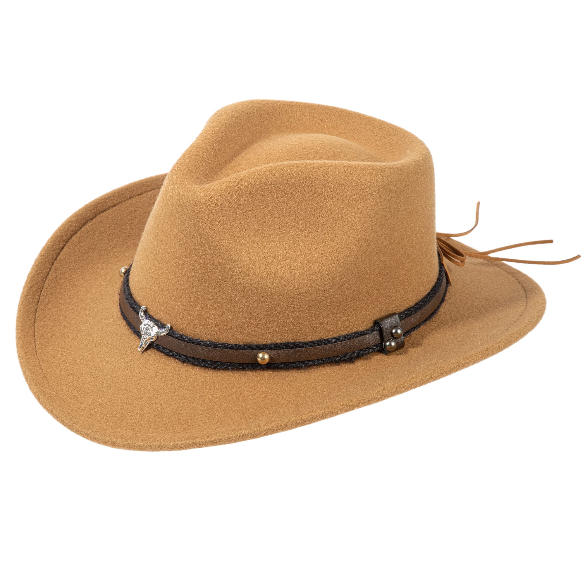 Toppers Wide Brim Fedora Hats for Womens Mens Cowboy Hat Outdoor Panama Hat Camel