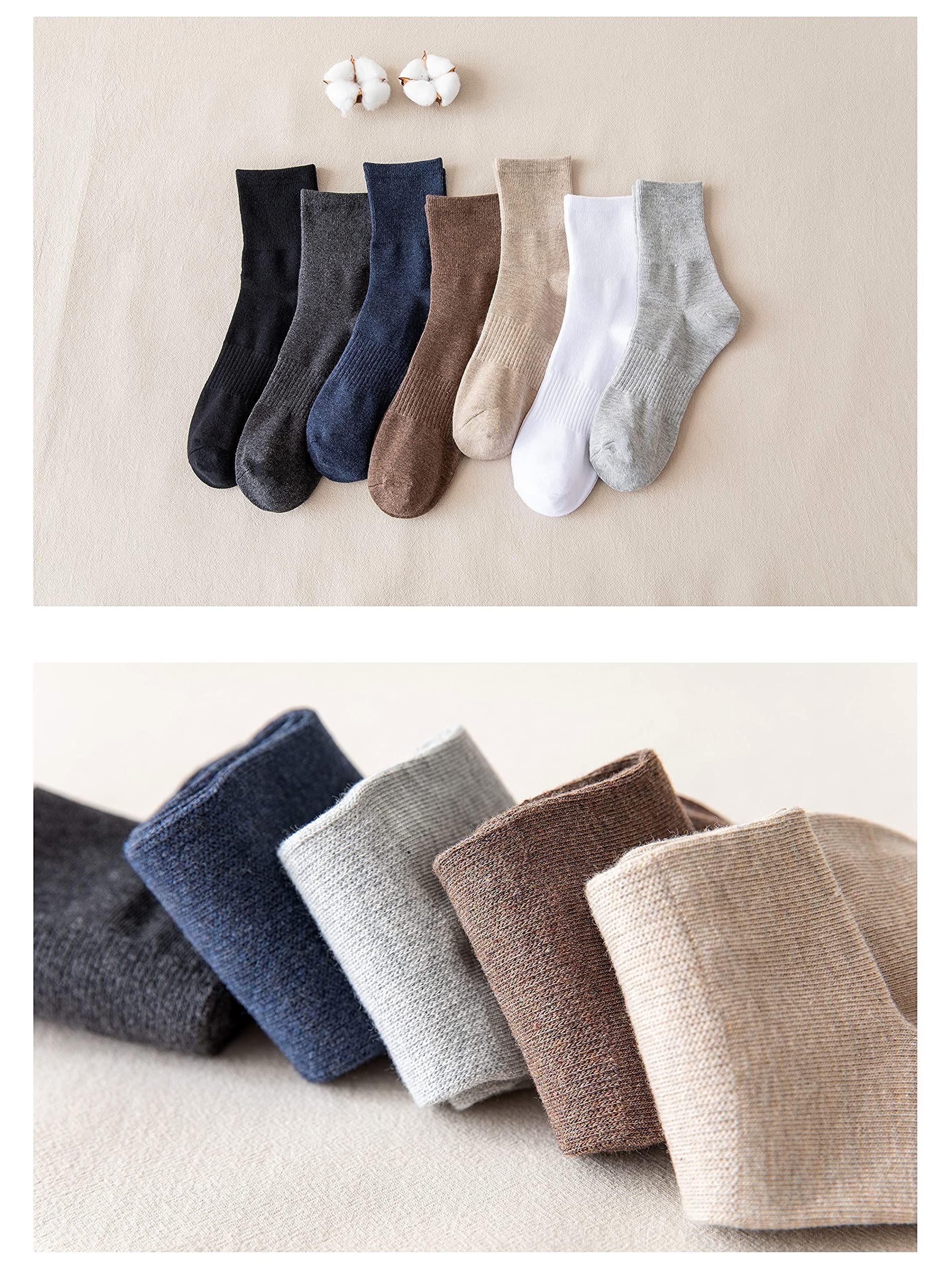 Norther30° Mens Cotton Crew Socks Thin Cushioned Cotton Socks for Mens Calf Socks 7Pairs