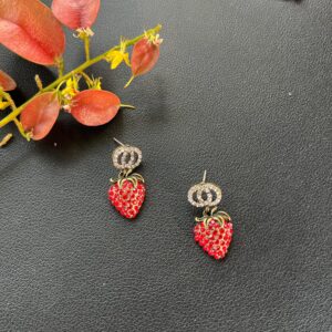 T-ztoss 925 Sterling Silve Red Strawberry Studs Earring Cutee Cubic Zirconia Fruit Strawberry Drop Dangle Earring for Women Jewelry Gifts (Strawberry earring)