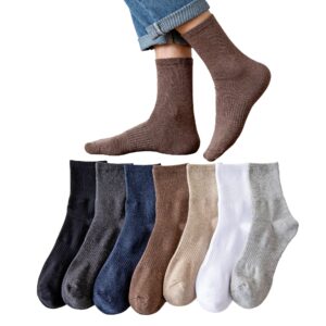 Norther30° Mens Cotton Crew Socks Thin Cushioned Cotton Socks for Mens Calf Socks 7Pairs