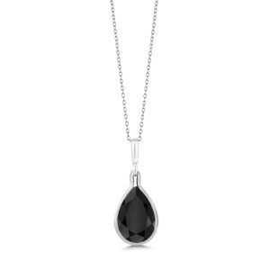 Gem Stone King 925 Sterling Silver Black Onyx Pendant Necklace For Women (7.37 Cttw, Pear Shape 16X12MM, with 18 Inch Silver Chain)