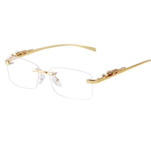 ADE WU Vintage Rimless Sunglasses Retro Gold Metal Frameless Rectangle Clear Lens Sun Glasses for Men Women