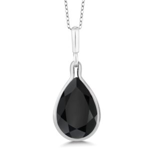 gem stone king 925 sterling silver black onyx pendant necklace for women (7.37 cttw, pear shape 16x12mm, with 18 inch silver chain)