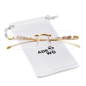 ADE WU Vintage Rimless Sunglasses Retro Gold Metal Frameless Rectangle Clear Lens Sun Glasses for Men Women