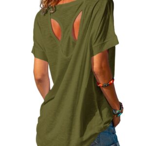 MIRACMODA Women's Open Back Athlete Loose Fitting Workout Casual Yoga T-Shirt Summer Gym Tee Army Green