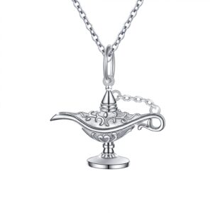 daochong s925 sterling silver aladding magic genie lamp legend wishing carved lamp pendant necklace jewelry good luck gift for women