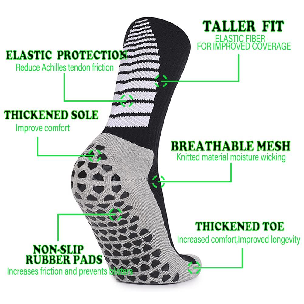 Anti-Skid Socks With Grips Non Slip Socks Ideal For Strenuous Exercise, Yoga, Pilates, Fall Prevention (2 Pairs Black)