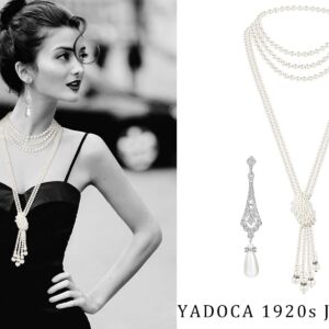 YADOCA 1920s Faux Pearl Necklace Earrings For Women Flapper Beads Long Pearls Necklace For Halloween Costume Jewelry Accessories