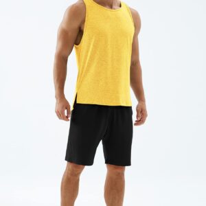 icyzone Workout Tank Tops for Men - Running Muscle Tank Exercise Gym Tops Athletic Shirts(Yellow, M)