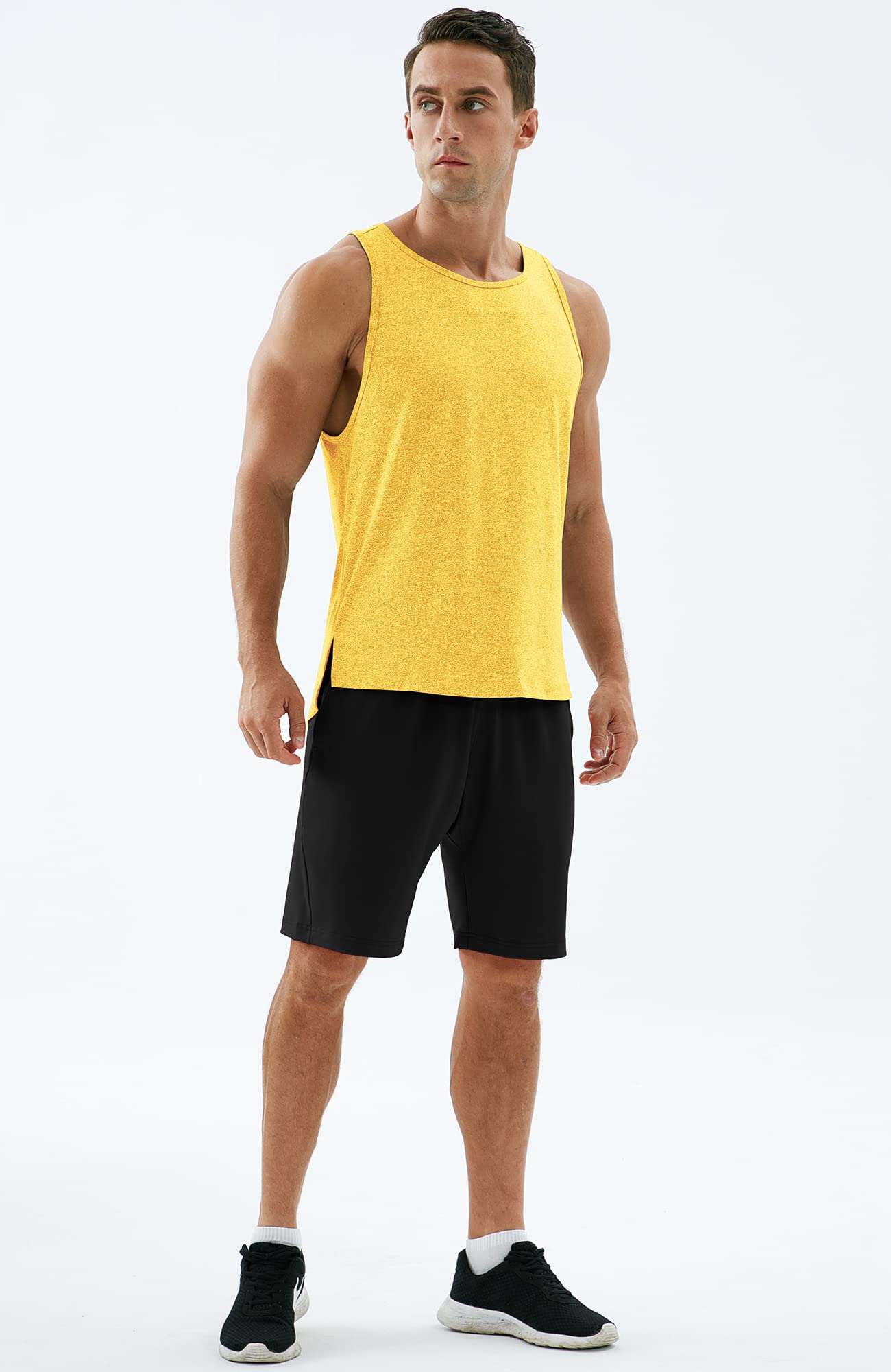 icyzone Workout Tank Tops for Men - Running Muscle Tank Exercise Gym Tops Athletic Shirts(Yellow, M)