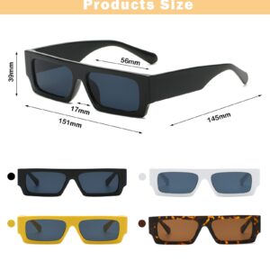 Long Keeper Retro Small Rectangle Sunglasses Women Vintage Square Men Glasses Trendy Chunky Sun Glasses UV400 (Black)