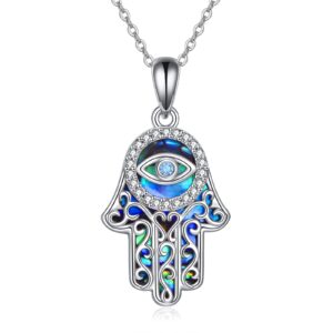 URONE Hamsa Hand Necklace for Women Sterling Silver Hamsa Protection Pendant Necklace Hamsa Jewelry for Women Mothers Day