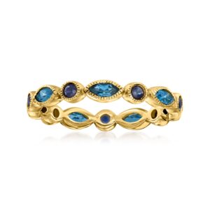 RS Pure by Ross-Simons 0.70 ct. t.w. London Blue Topaz and .30 ct. t.w. Sapphire Geometric Eternity Band. Size 6