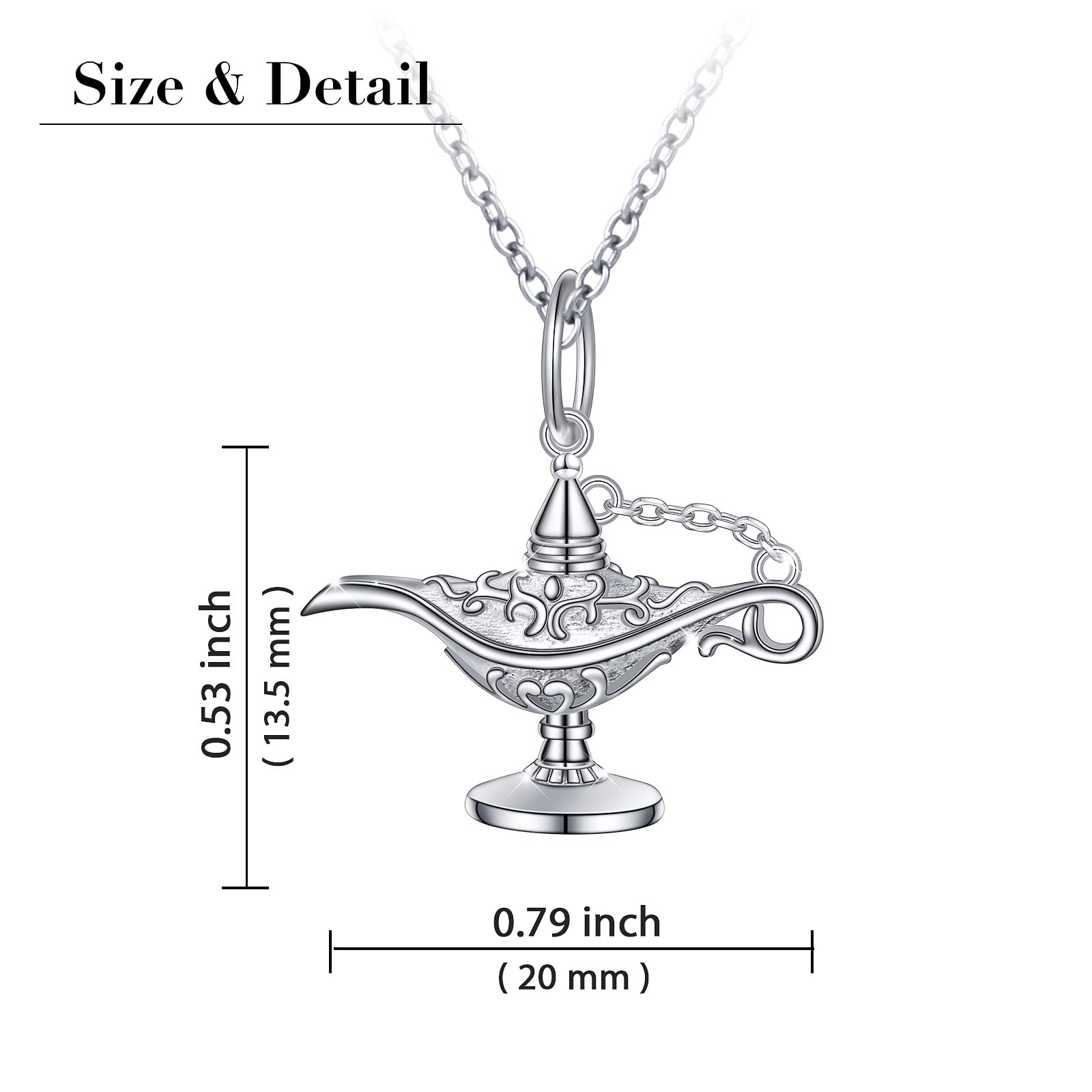 DAOCHONG S925 Sterling Silver Aladding Magic Genie Lamp Legend Wishing Carved Lamp Pendant Necklace Jewelry Good Luck Gift for Women