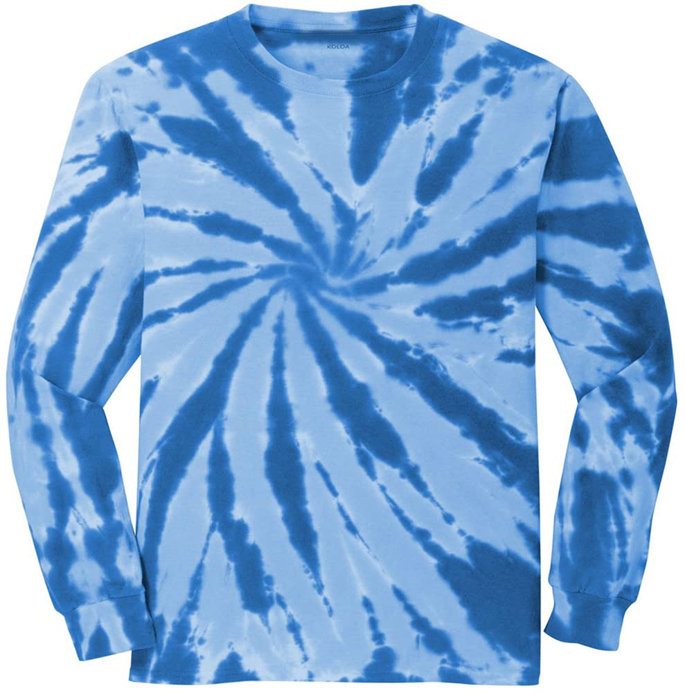 Joe's USA Koloa Surf Colorful Long Sleeve Tie-Dye T-Shirt-2XL-Royal