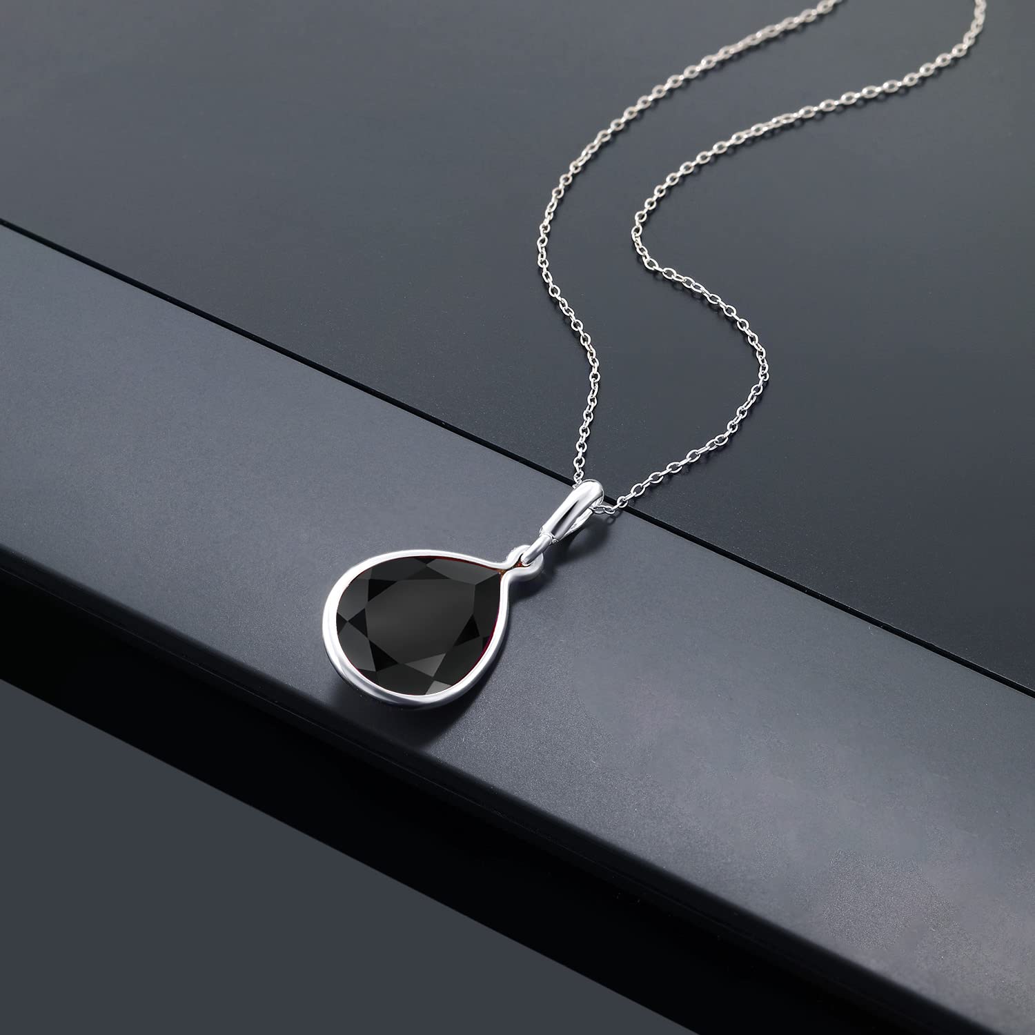 Gem Stone King 925 Sterling Silver Black Onyx Pendant Necklace For Women (7.37 Cttw, Pear Shape 16X12MM, with 18 Inch Silver Chain)