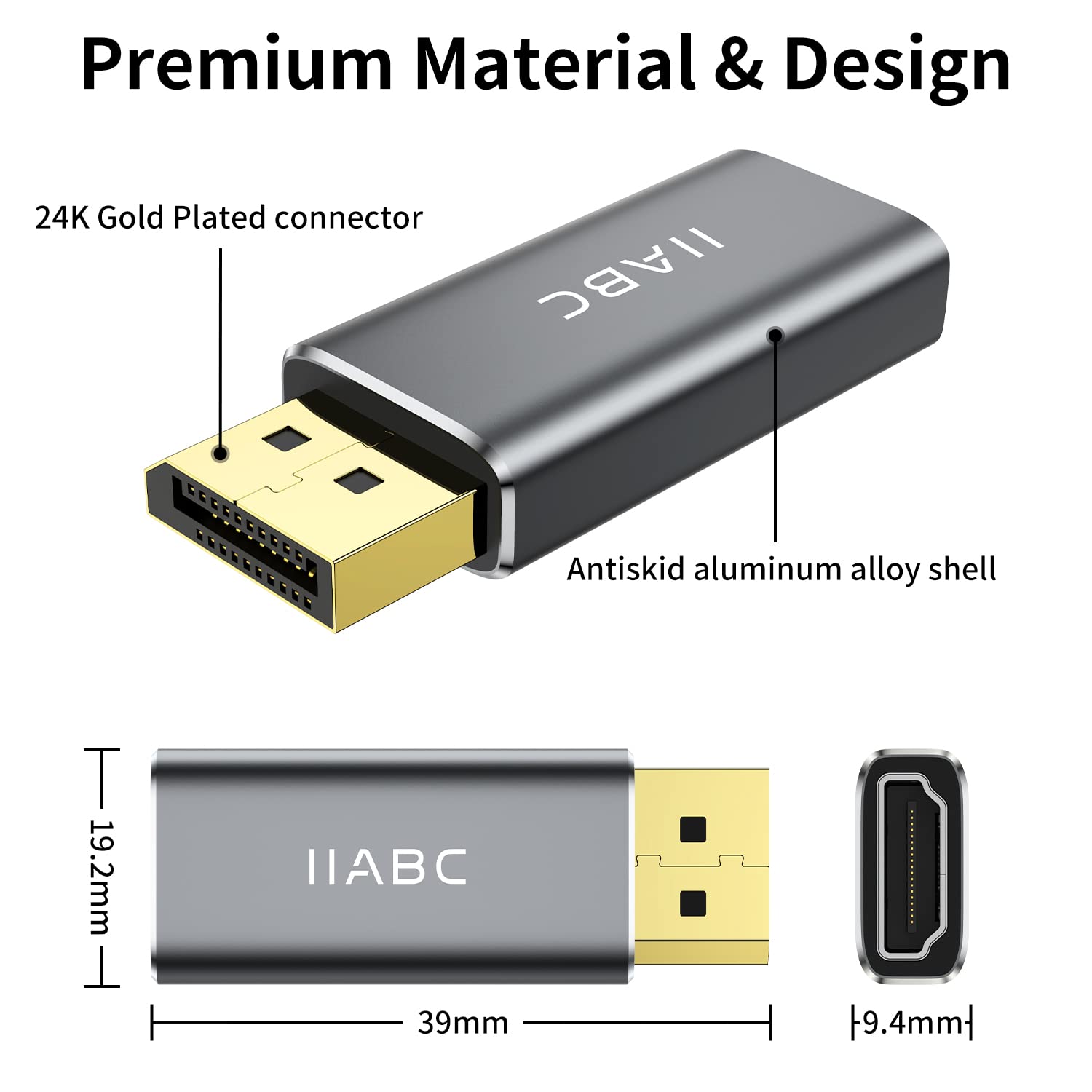 IIABC Displayport to HDMI Adapter (2Pack) 4K 24K Gold Plated Displayport DP to HDMI Female Converter，Uni-Directional Display Port to HDMI Converter Compatible for Lenovo, HP, Dell &More- Grey