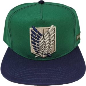 Attack on Titan Season 4 Green and Black Scout Regiment Shield Embroidered Flat Bill Snapback 5 Panel Adult Unisex Hat